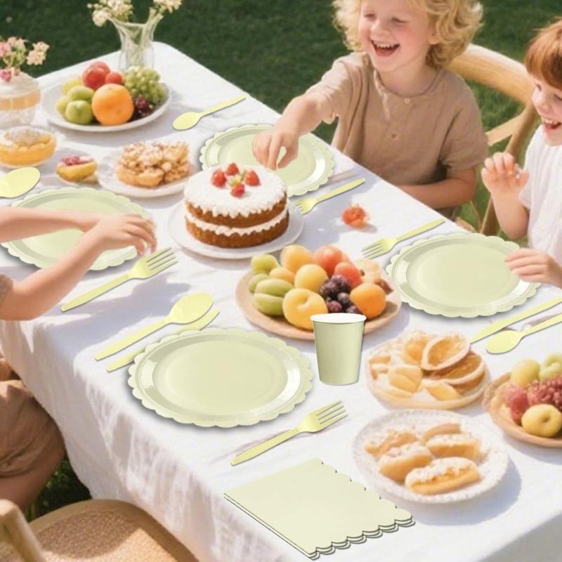 25Pcs Colorful Paper Paper Plates Cups Napkins Cutlery Set Party Dinnerware Supply for Kid Birthday Baby Showers Party