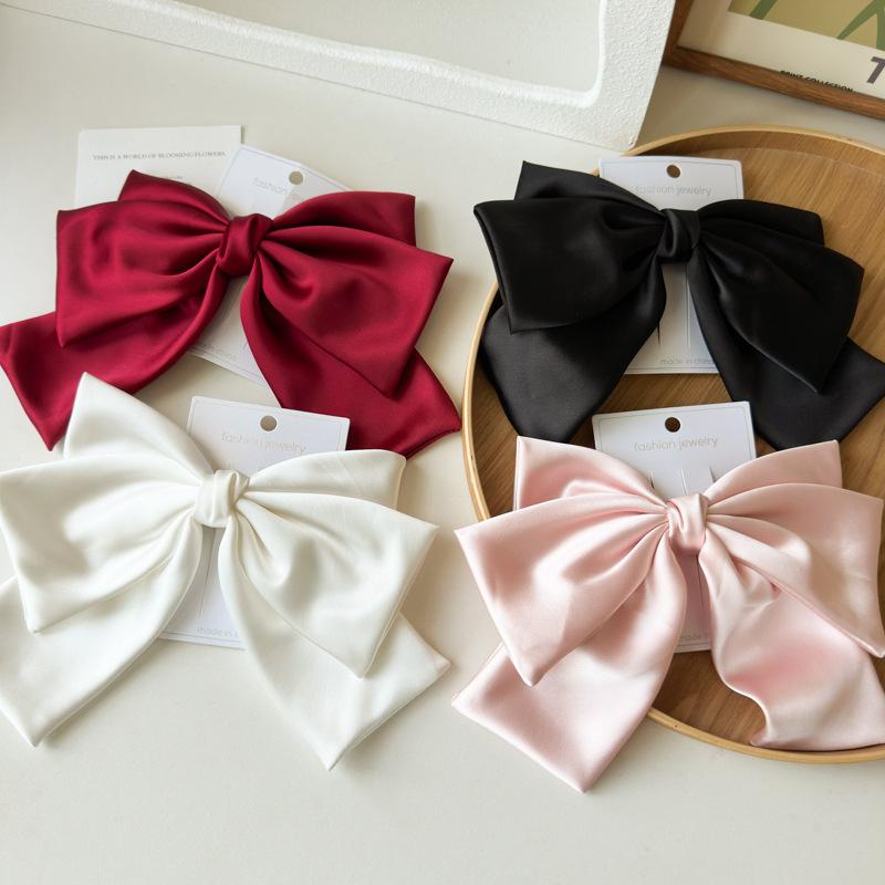 Simple Bow Hairpin with Three Layers of Soft Satin Surface, Retro Elastic Hairpin for The Back of The Head.
