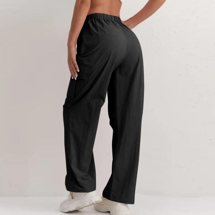 Quick Dry High Waisted Cargo Pants Women Solid Color Wide Leg Sports Pants Casual Drawstring