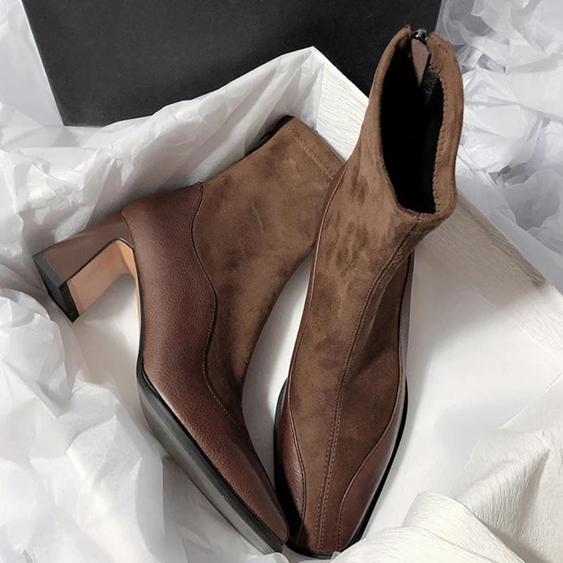 Toamnă Vintage Toc Gros Femei Botine Gleznă Pantofi Modă Fermoare Spate Doamnelor Elegant Elastic Subțire Botine Scurte