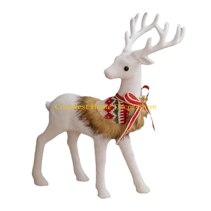 92MF Handmade White Reindeer Sculpture Tabletop Ornament for Christmas Displays