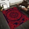 Geometric Red Pattern Carpet, Black Background, Modern Oriental Style Suitable for Use As an Anti-slip for Living Room Bedroom Sofas