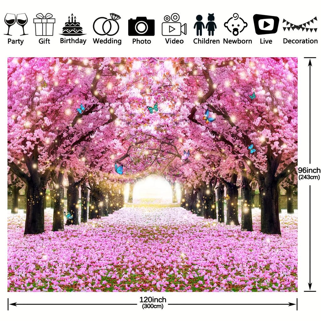 Frühlings-Kirschblüten-Polyester-Fotografie-Hintergrund, Osterblumen, Hochzeit, Party, Fotohintergrund, rosa Blumenboulevard