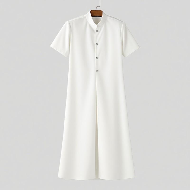 

INCERUN Men Stand Neck Short Sleeve Casual Split Long Tunic Tops L