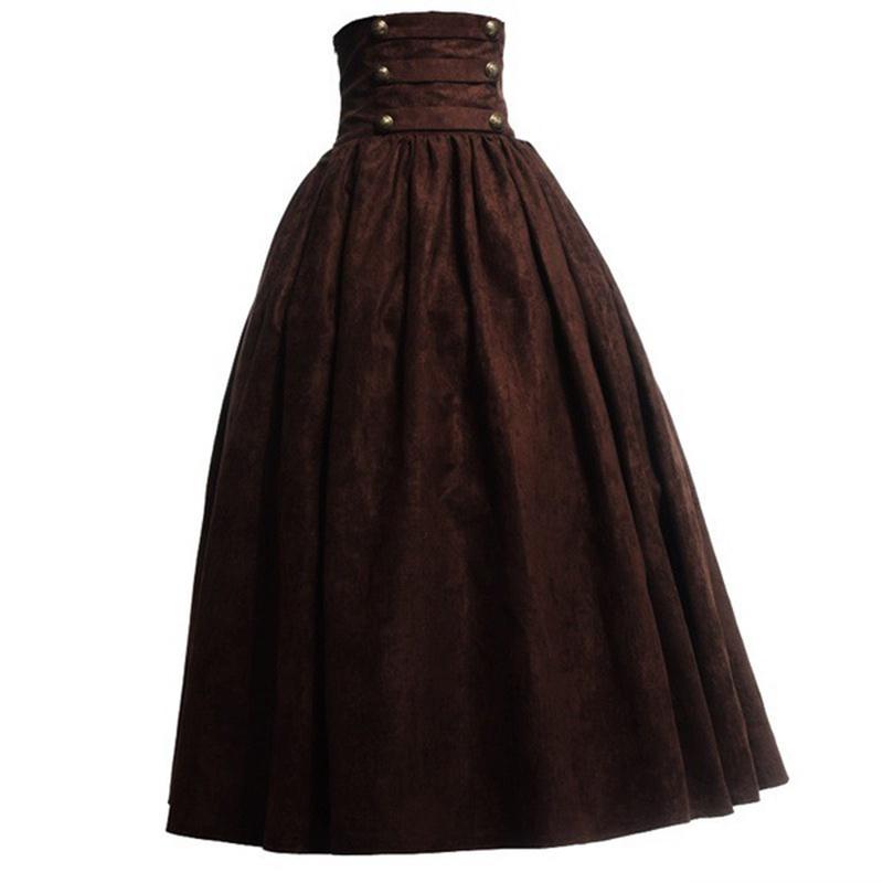 Średniowieczna Elegancka Spódnica z Wysokim Stanem Dla Kobiet Vintage Gotycki Design Rozkloszowany