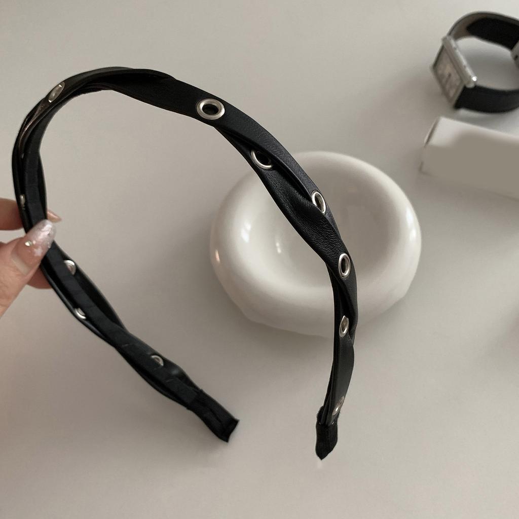 Twisted PU Leather Headbands Elastic Woman Makeup Headband Exaggerated Adjustable Rock Punk Style Hairband Anti-Slip
