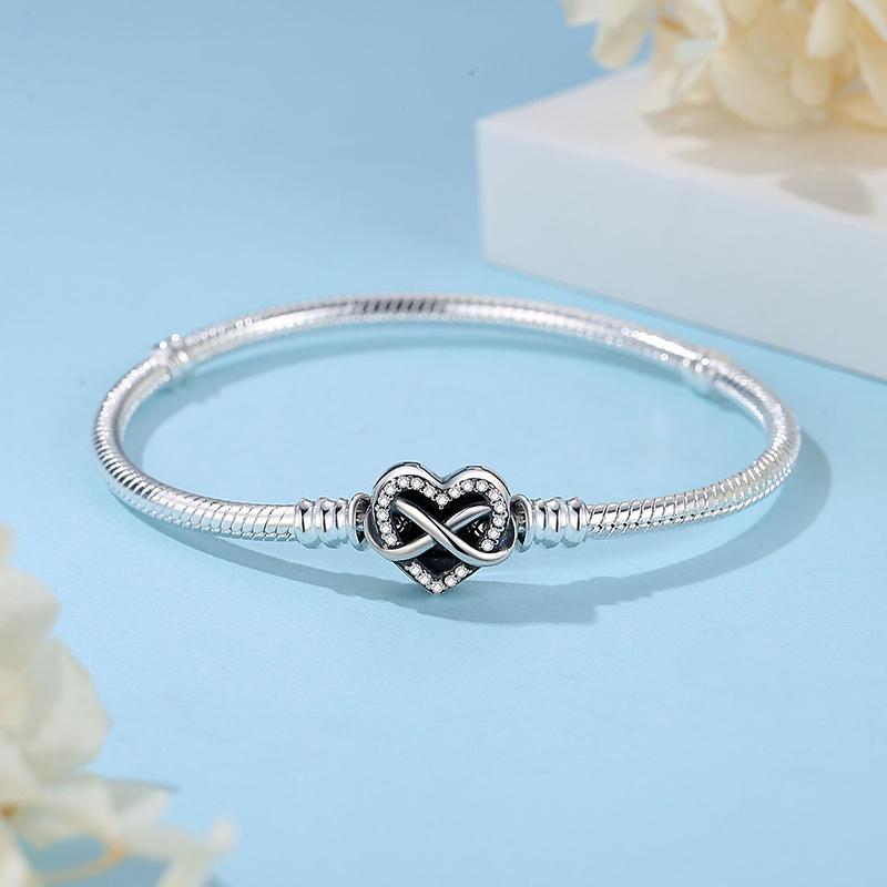 Original  Bracelets Bangles Crystal Ball Love Heart Clasp Beads Charms Moments Bracelet For Women DIY Jewelry