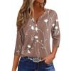 Women's Fashion And Leisure Flower Print V Neck 3/4 Sleeve Button Top T-shirt Top