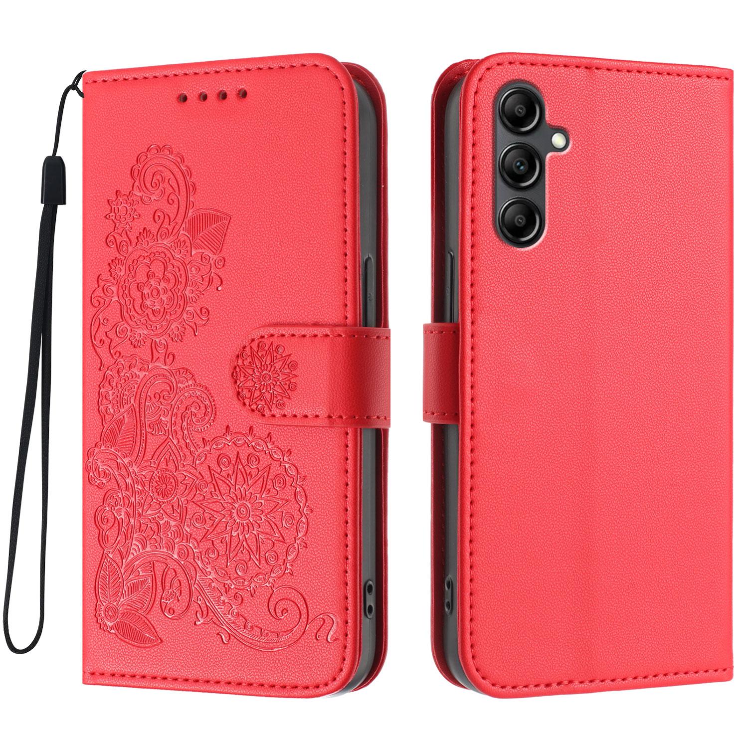 

For Samsung Galaxy A15 5G/Galaxy A15 4G Phone Cases Mandala Flower Leather Wallet Mobile Cover with Strap Red