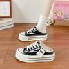 Baotou slippers women's summer wear 2025 new canvas shoes versatile students lazy half drag thick soles ins tide
