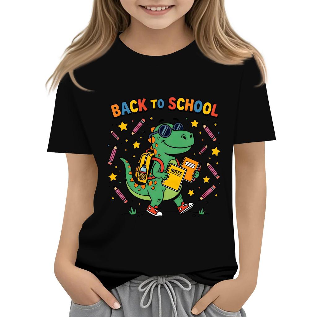 Children's Casual and Fashionable Round-Neck Printed Short-Sleeve Top for Back-to-School