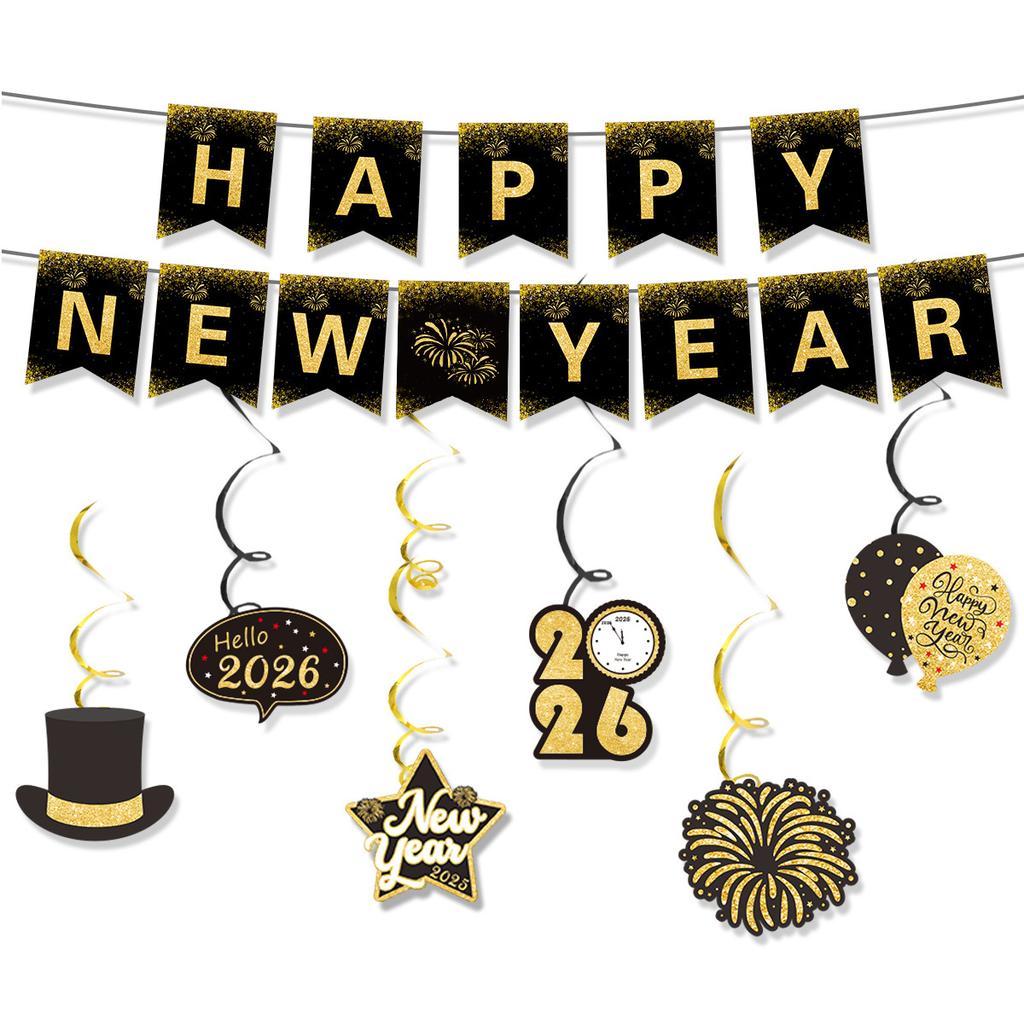 New Year'S Day Theme Party Decoration New Year'S Eve Party Family Arrangement Flag Spiral Balloon Set