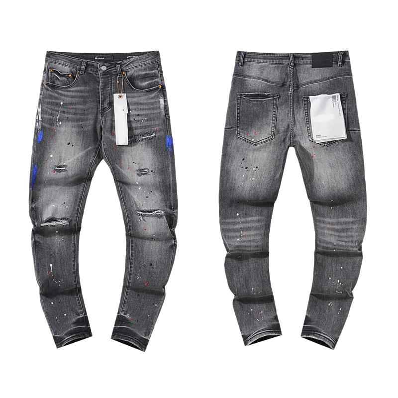 European and American Purple Slim Men's Trendy Light Luxury Elastic Jeans