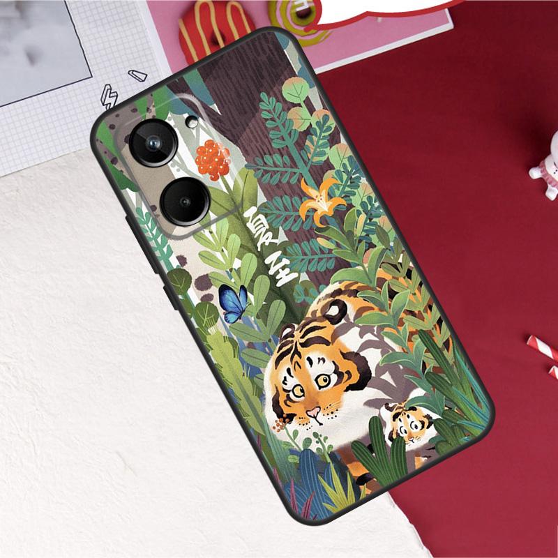 Cartoon Fat Tiger For Realme 14 10 11 12 13 Pro Plus C65 C67 C63 C61 C55 C51 C53 C35 C75 GT6 GT7 15 Pro Case