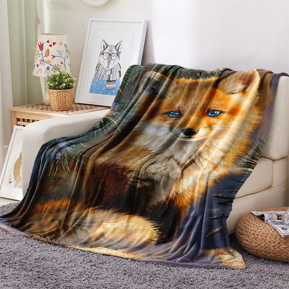 Fox Print Flannel Blanket, High quality Comfortable for All Seasons, Home Decor, Warmth and Comfort, Perfect for Christmas Gifts