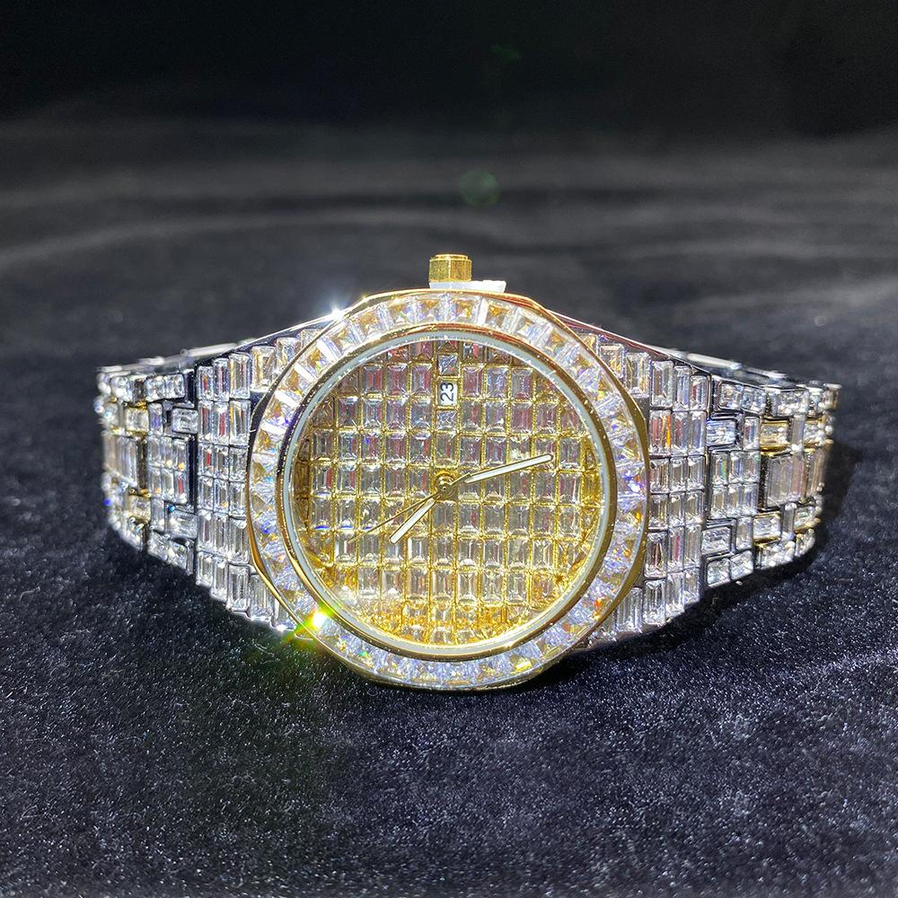 European and American Fashion Square Diamond Full Diamond Luminous Waterproof Quartz Men's Watch