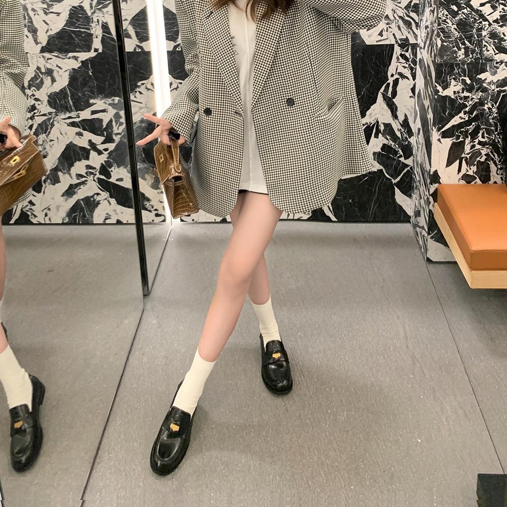 ~ Cowhide Version~ Miu Small Leather Shoes Women's Genuine Leather Retro Gold Coins One Pedal