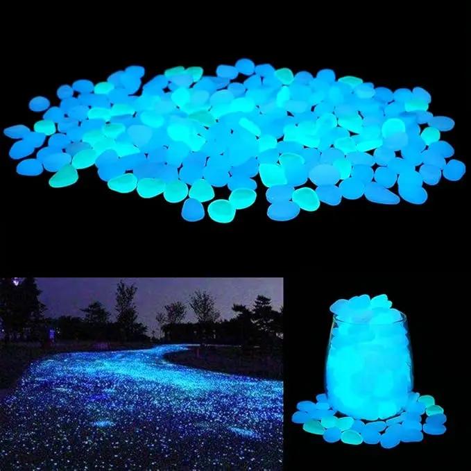 1200PCS Luminous Garden Pebbles Rocks are suitable for courtyard and walkway decoration, DIY Blue Decorative Glowing Stones