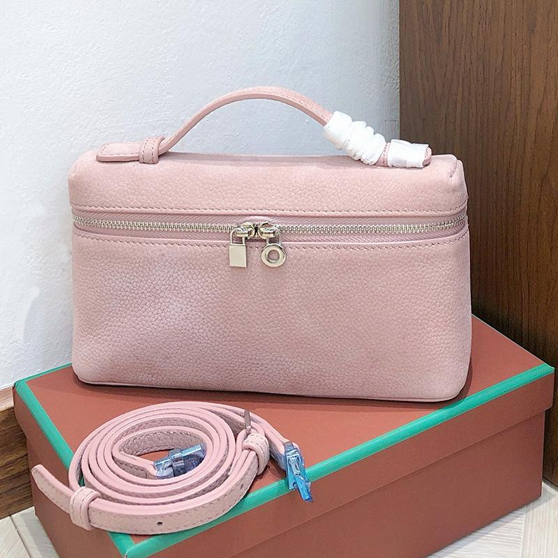 2025 New Gold Buckle Nubuckle Cowhide LP19 Lunch Box Bag Genuine Leather Versatile Small Square Bag Handheld One Shoulder Crossbody Bag for Women