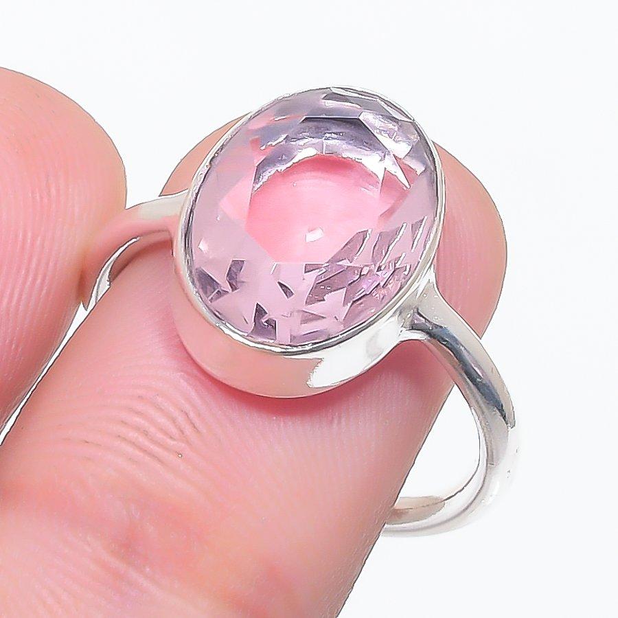 Natural Pink Kunzite Gemstone 925 Sterling Silver Jewelry Ring Size 7.5 W9n13