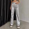 Spring/Autumn Pocket Loose Wide Leg Retro Straight Leg Gold Silver Pants Women's Trousers
