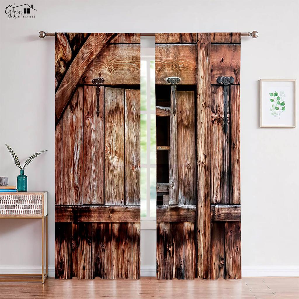 2-Pack Wooden Door 3d Printed Drapes Suitable Ideal for Bedchamber Living Area Kitchen Decorative Curtains Machine Washable