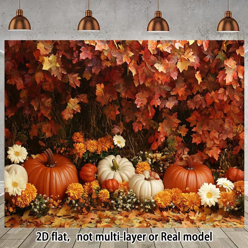 2D Rustic Fall Leaves and Pumpkins Background Cloth Photo Booth Prop