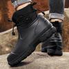 Herren Regenschuhe Leder Obermaterial Dicke Sohle High Top Rutschfest Wasserschuhe Outdoor Bergsteigen Plüsch Warme Stiefel Arbeitssicherheitsstiefel