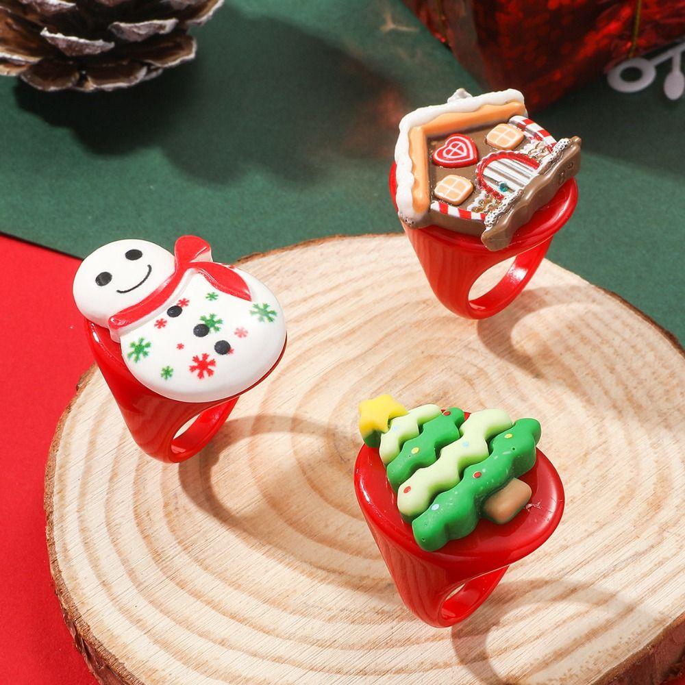 

3pcs/set Elk Christmas Resin Ring Christmas Tree Xmas Jewelry Creative Cartoon Lovely Ring Women B
