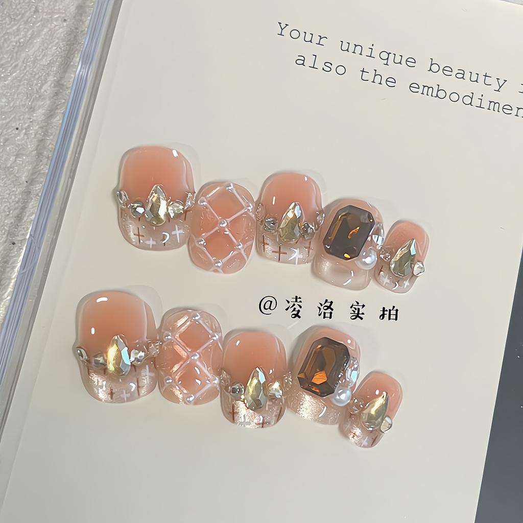 Press-On-Nägel Quadratische Falschnägel mit Glitzer-Design Künstliche Acrylnägel Glänzende Falschnägel Vollabdeckung Aufkleb-Nägel Klebe-Nägel für Damen