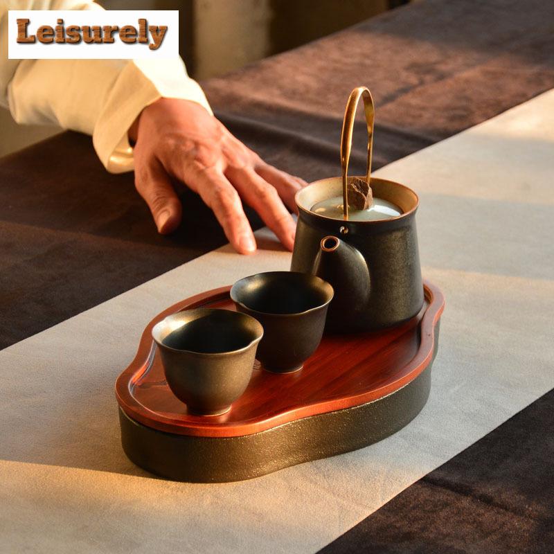 300ML Black Pottery Bamboo Colver Tea Tray Japanese Water Storage Dry Brewing Table Samll Tea Board Kung Fu Teaset Accessories