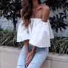 Stylish Summer Off Shoulder Ruffle Hem Loose Fit Top Women Urban Fashion Tee
