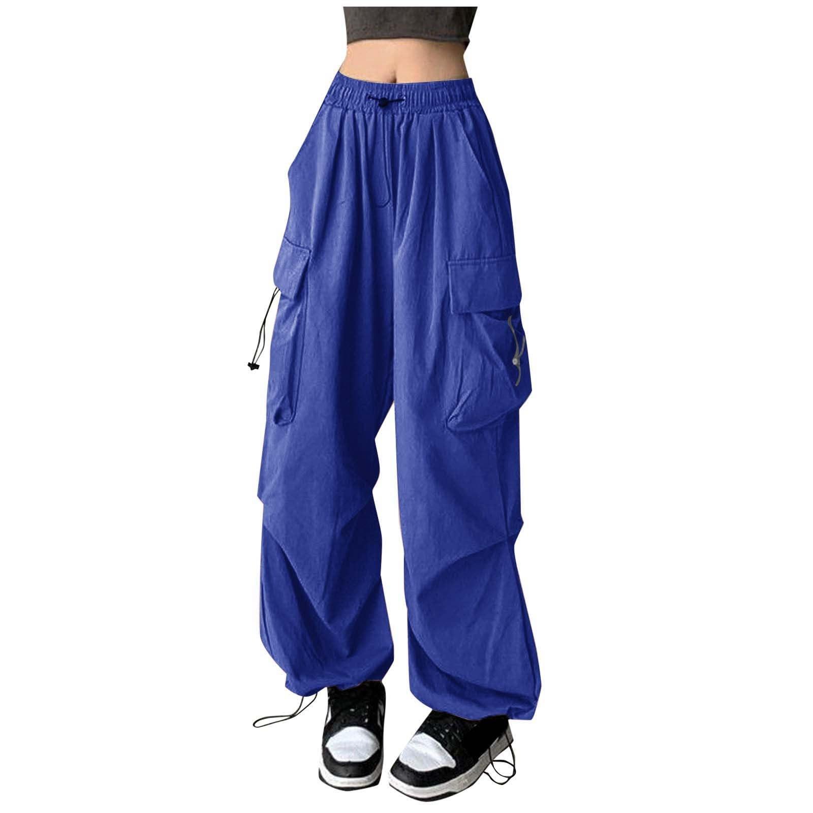 

Women s Color Casual Pants Elastic Waist Sprort Pants With Pockets L синий