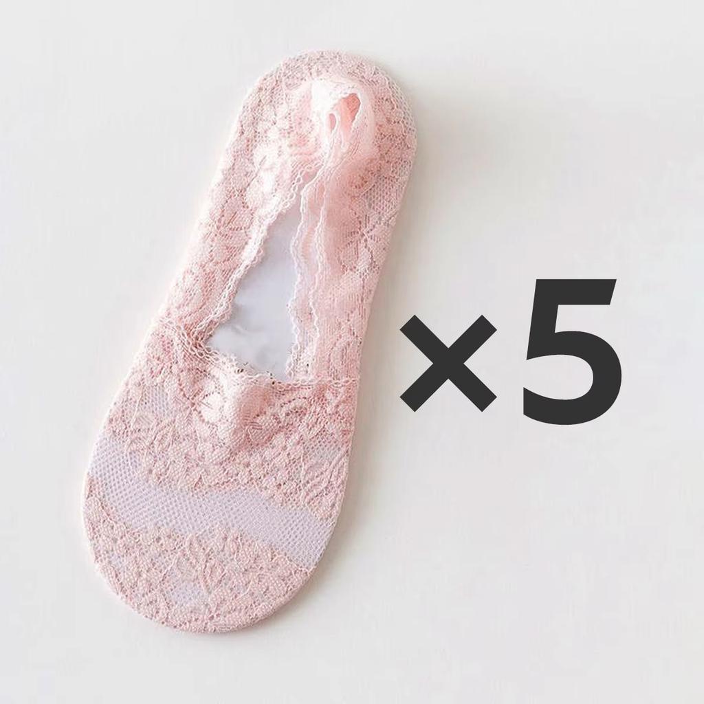 5 Pairs Women's Summer Lace Invisible Socks Boat Mesh Thin Low Cut Socks Slippers Female Ankle Silicone No Show Socks Non-slip