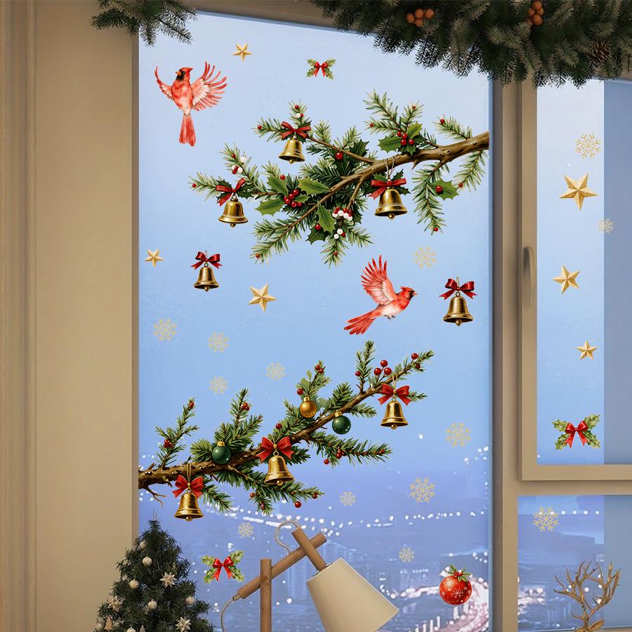 1Pc Christmas Bird Window Stickers Removable PVC Static Decoration For Bedroom Kids Room Baby Room Window Decoration