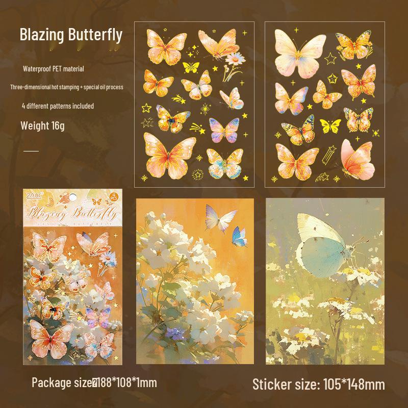 ZABC Set de Pegatinas de Sombra de Mariposa Parpadeante: Decoración de Collage para Diario con Estampado en Caliente, 6 Estilos de Inspiración Europea.