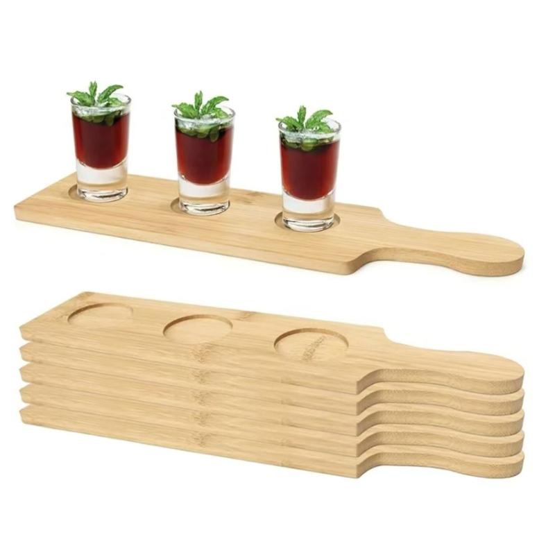 6 Holes Wooden Stand for Tequila Shot Glasses Presentation Tray Large Capacity Display Storage Solution