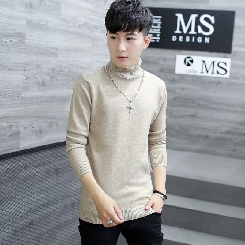 Fine Youthful Fashion Sweatwear Mens Anti-pilling High Quality Knitted Turtleneck Sweater Slim Fit Long Sleeve Pullover Solid Color Trend Men Clothing