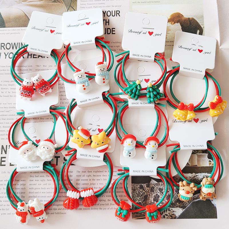 Santa Claus Christmas Tree Hair Ties - Elastic Rubber Bands for Kids