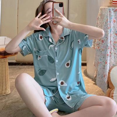 Women's Silk Pajamas Homewear Two-Piece Casual Cute Comfortable Sleepwear Set Ladies Nightwear Loungewear Cartoon Print Clothes