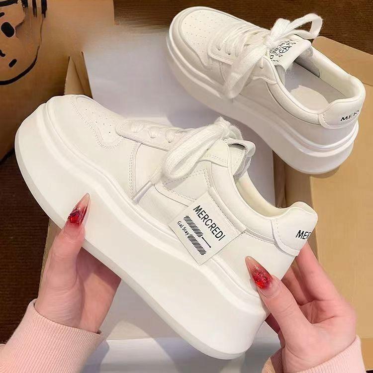

High value red retro little white shoes women s original niche shoes spring new thick-soled heightening street shoes 40 белый
