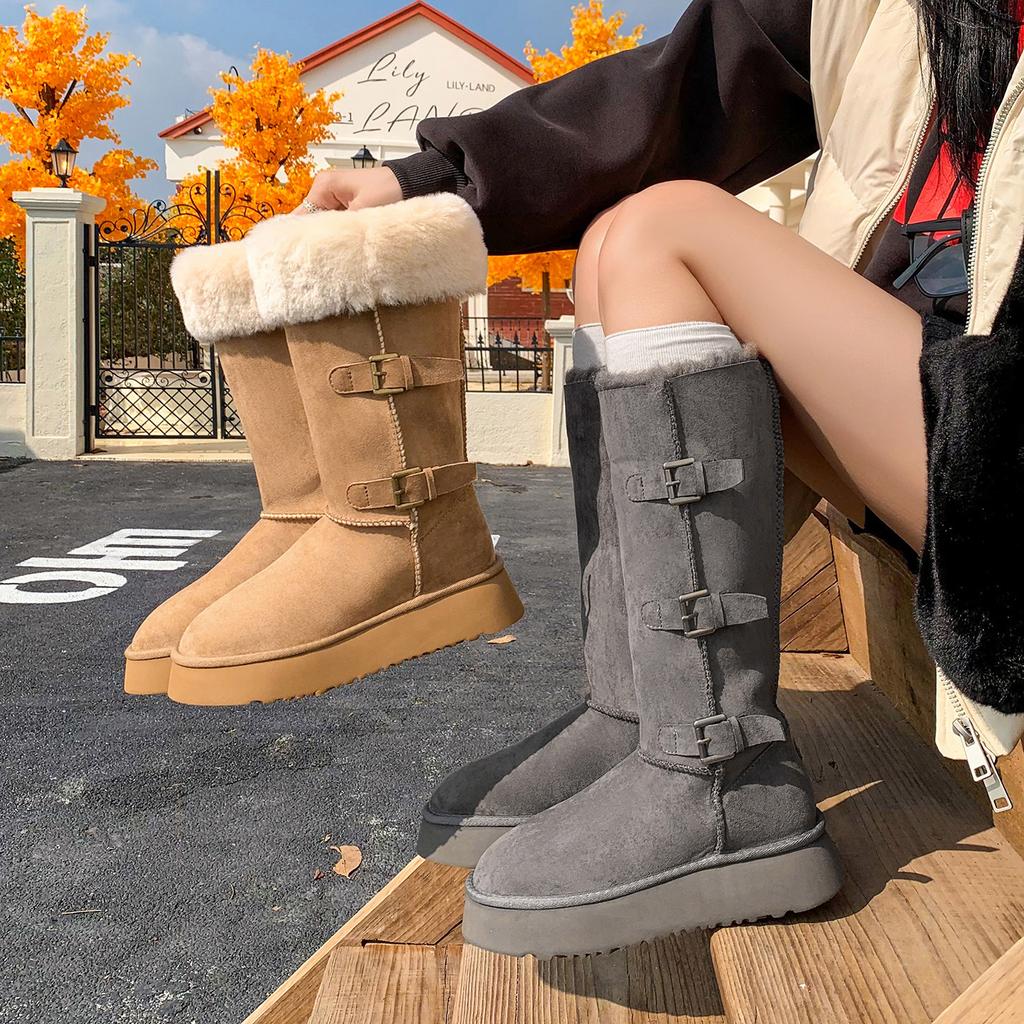 Snow Boots 2025 Tall Tube, Piled and Thickened Northeast Cotton Boots with Thick Soles and Two Warm Boots