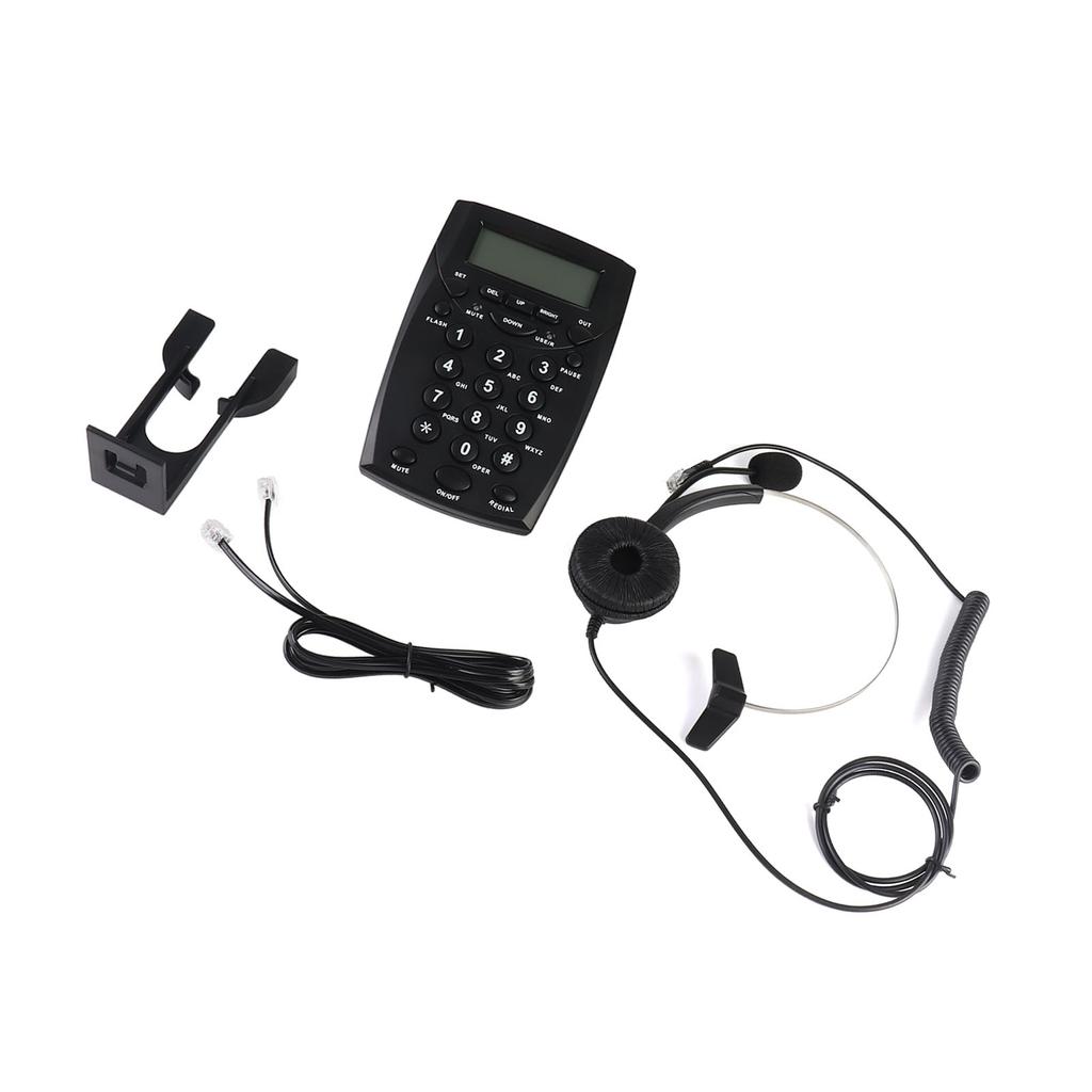 Corded Headset Telephone Noise Canceling FSK DTMF Caller ID Dialpad Landline with Headphone for Call Center Office