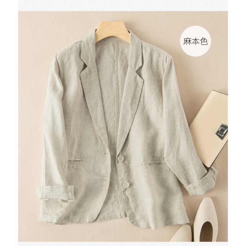 Women's Casual Linen Blend Blazer Long Sleeve Lightweight Open Front Suit Jacket