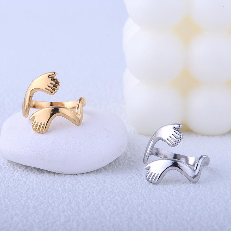 Non-Fading Titanium Steel Hip-Hop Ring - Embracing Arms Design for Women