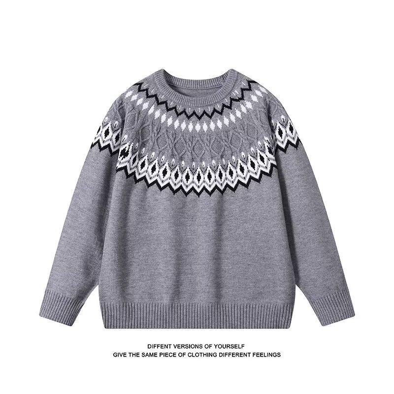 

Men s Retro Fair Isle Knit Sweater - Unisex, Heavyweight, Loose Fit L сірий колір