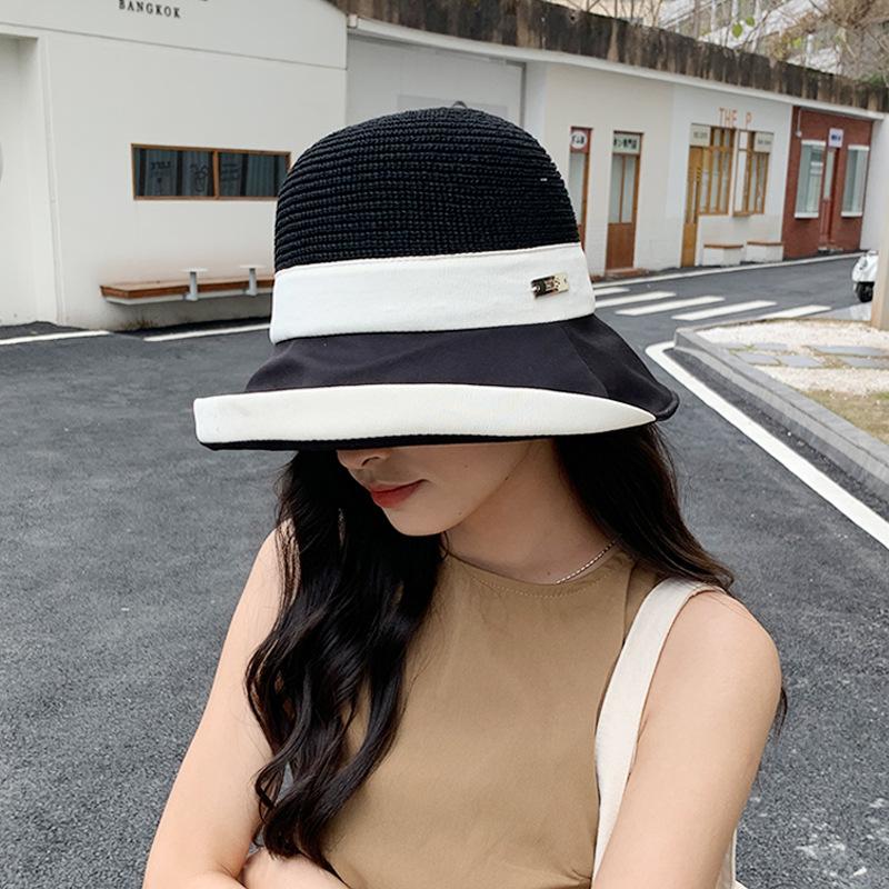 8544 summer outdoor sunscreen hat children curling big brim show face small straw visor beach beach bucket hat