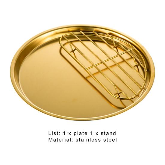 Useful Non-slip Food Storage Golden Color 304 Stainless Steel Snack Plate Dessert Dining Plate for Dining Room Dinner Plate