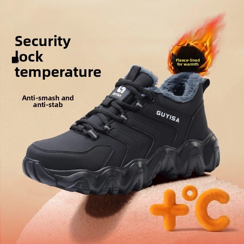 Fleece-lined Safety Sneakers for Men Woman Winter Steel Toe Boots Thickened Warm Woman Anti-smashing Work Shoes Protective 36-46