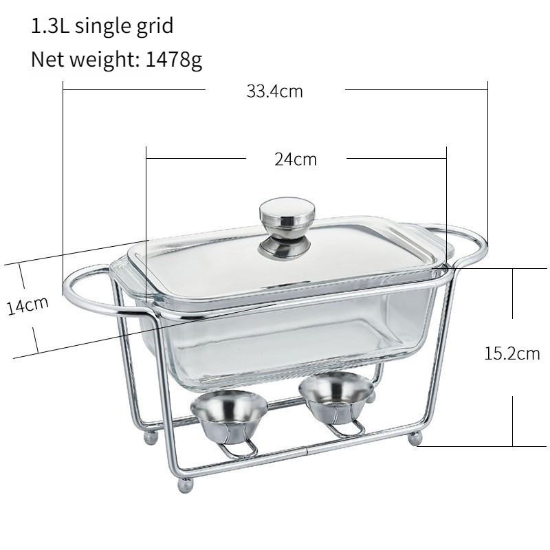 Alcohol Pot Restaurant Glass Food Heating Container Large Capacity Buffet Stove Gold/Silver Rectangular Glass Pot